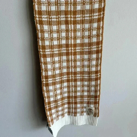Timberland Unisex Buffalo Plaid Scarf Tan White Size 10"x33" - Picture 7 of 8